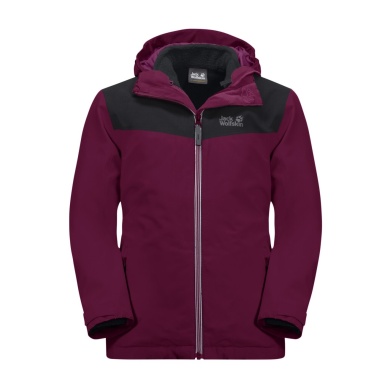 Jack Wolfskin Winter Jacket Snowfrost 3in1 (waterproof and windproof, warm fleece inner jacket) ruby red Kids (164-176)